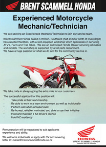 Motorcycle Mechanic/Technician Position Available